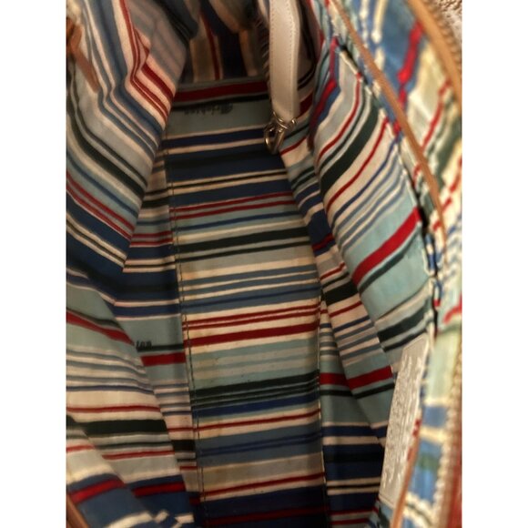 Brighton Red Floral Tote Bag With Tan Handles & Striped Interior Charm Heart - Picture 7 of 16